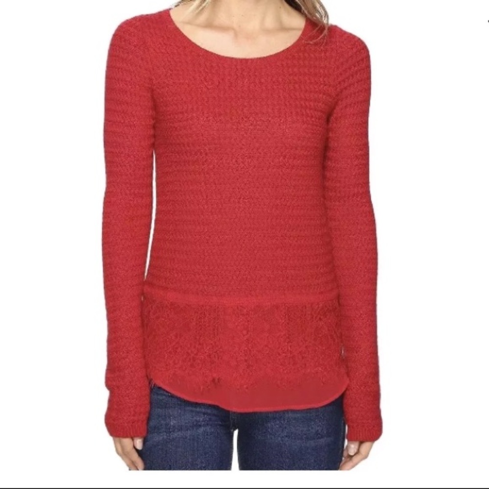 Lucky Brand Red Lace Detail Sweater New With Tags